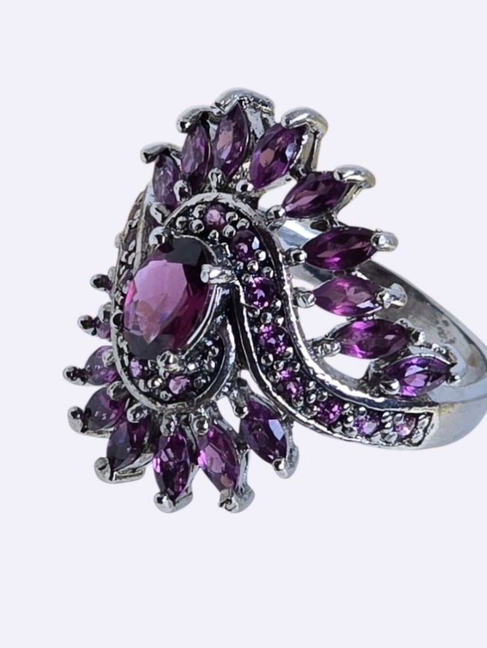 Sterling Silver Ring Sz 7.5 With Natural Rhodolite Garnet Gems - Picture 4 of 6